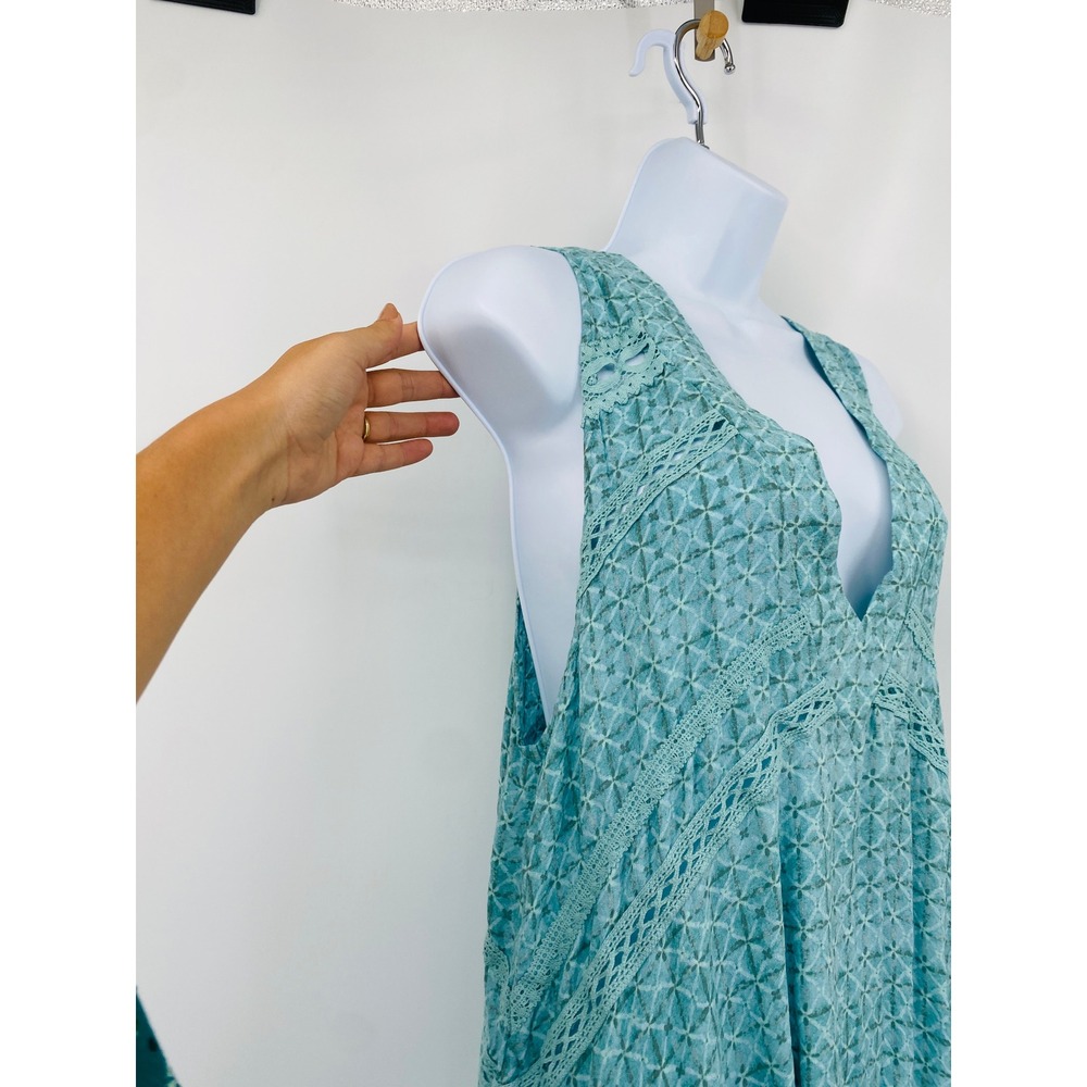 Free People Mini Dress Women Large Teal Lace Trim Ruffle Hem Intimately - Picture 3 of 7